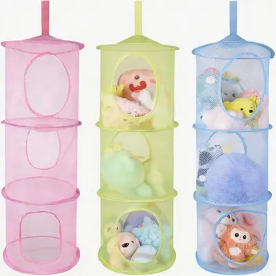 Hanging Storage Set, 3 Colorful Storage Baskets In Green, Blue, And Pink, Space-Saving Mesh Baskets For Toys And Small Items