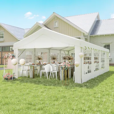  Heavy Duty Party Tent, 13x26 ft Outdoor Wedding Event Shelter, with Removable Sidewalls & Windows, for Family Gatherings, White