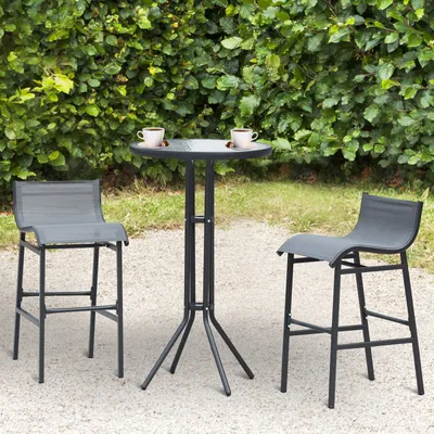  3 Piece Bar Height Outdoor Bistro Set for 2, Charcoal Gray
