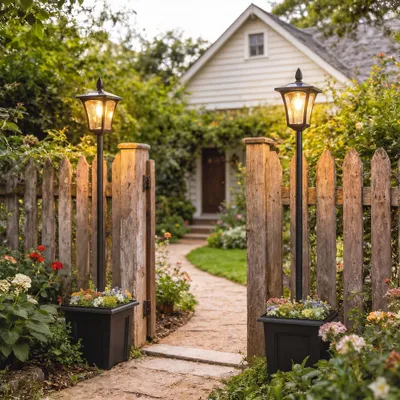  63" Solar Lamp Post Lights 2 Pack, Waterproof LED Solar Light Posts with Planter, Black