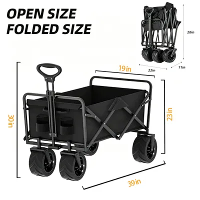 Foldable Multifunctional Camp Trailer Large Capacity Outdoor Camping Beach Trolley Available In Black And Beige