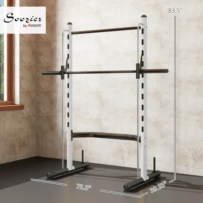 Squat Rack With Pull Up Bar And Barbell Bar Adjustable Bench Press Multi-Function Weight Lifting Half Rack, WhiteMultiple Packages