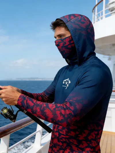 Fishing Hoodie UPF 50 Anti UV Sailing Shirt Surfing Face Cover Neck Summer Men Long Sleeve Hunting Jersey Camisa De Pesca Performance Fish Gear Beach Tops Wear Climbing Uniform Angling