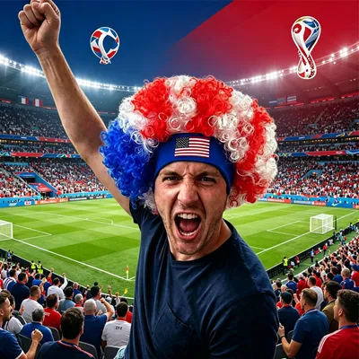 Red White Blue Fan Wig For World Cup,USA World Cup Headband Wig - Ideal For Soccer Enthusiasts, Wig Accessory For Celebrations