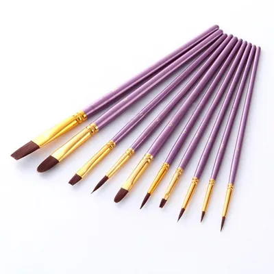 10-Piece Purple Rod Brush Watercolor Tool Set