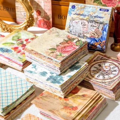 100 Pcs Vintage Pattern DIY Scrapbooking Decorative Paper
