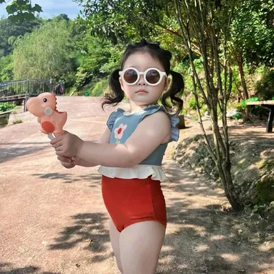 Girls' Summer One-piece Quick-drying Seaside Broken Lace Swimsuit