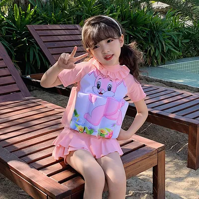 Children's Buoyant Swimwear Short-sleeve One-piece Dress Floating Swimsuit