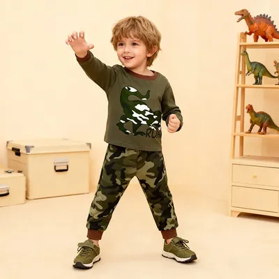 Home Wear Boys Warm-Detailing Dinosaur Set