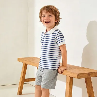 Striped Polo Shirt And Short-Sleeve Set For Boys