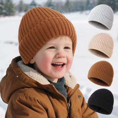 Warm Ear-protecting Solid-color Striped Woolen Beanie