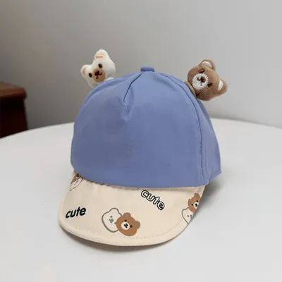 Korean-style Patchwork Printed Lettering Soft Brimmed Baseball Cap With Three-dimensional Plush Bear Ears And Baby Style Cap