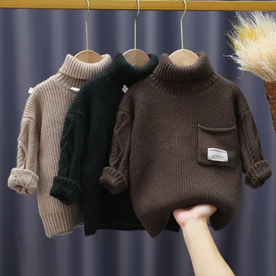 Autumn And Winter Fleece Lined Padded Warm Keeping Children's Knitted Long Sleeve Sweater