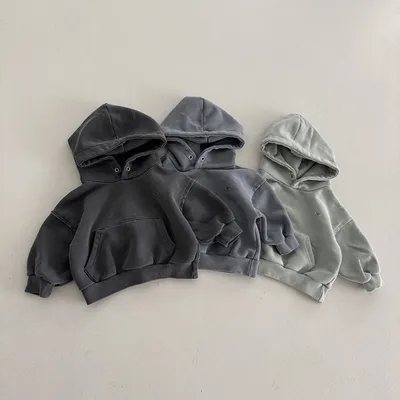 Boys Solid-Colored Hoodie Childrens Versatile Long-Sleeve Sports Top