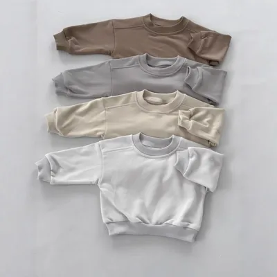 New Style Round-Neck Solid-Colored Terry-Fleece Sweatshirt For Little Kids