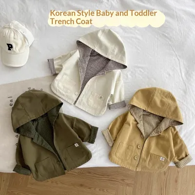 Fashionable Korean-style Hooded Trench Coat For Boys
