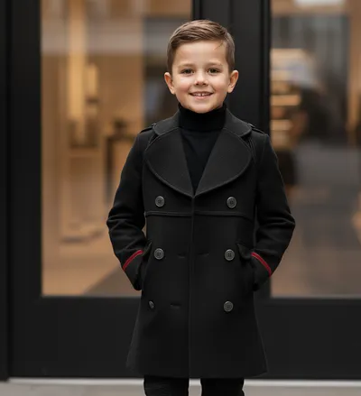 Boys Black Smart Casual Cashmere Coat Green Military Style Woolen Jacket  3-9Y