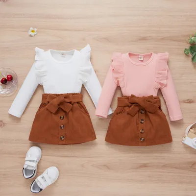 Autumn And Winter Girls Long Sleeve Corduroy Skirt Two-piece Suit