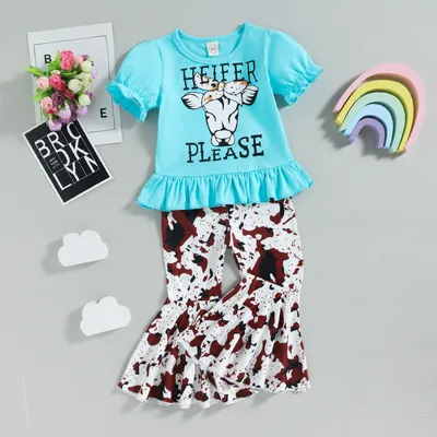 Animal Letter Printing Leopard Print Bell-bottom Pants Two-piece Set