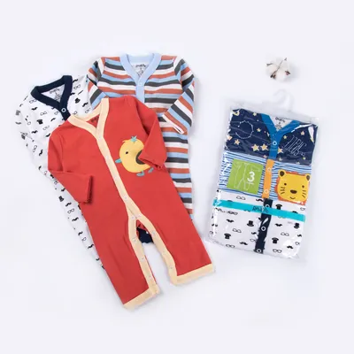 3 Pieces Of Double-faced Baby Long-sleeved Jumpsuit