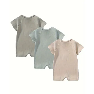 3-Pack Baby Boys One-Piece Romper Set, Long Sleeve Ribbed Button Jumpsuit