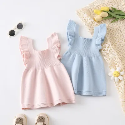 Girls' Stringy Selvedge Dress Flounced Sleeve Knitted Vest