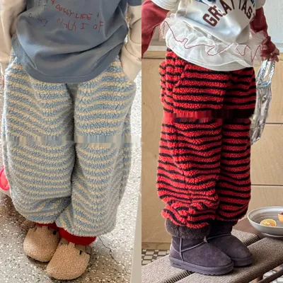 Children's Fleece-lined Cotton Pants For Winter