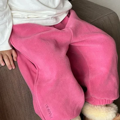 Girls' Autumn And Winter Rose Red Sweatpants