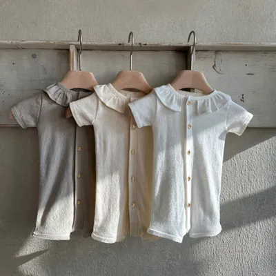 Lotus-leaf Collar Romper For Little Girls And Baby Girls