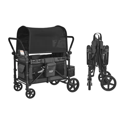 Wagon Stroller For 4 Kids Push Pull Quad Collapsible Stroller For Camping 330LBS