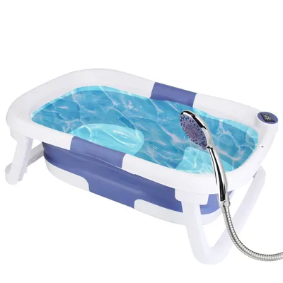 1Pc Baby Bath Tub With Thermometer Collapsible Travel Friendly 0 To 24Months Baby Bathtub With Drain Hole For Newborn Infant Toddler Odorless Toxic Free Foldable Bathtub
