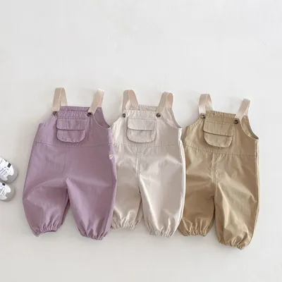 New Spring Girls Western Style Overalls Baby Contrast Color Boys Korean Style Pants