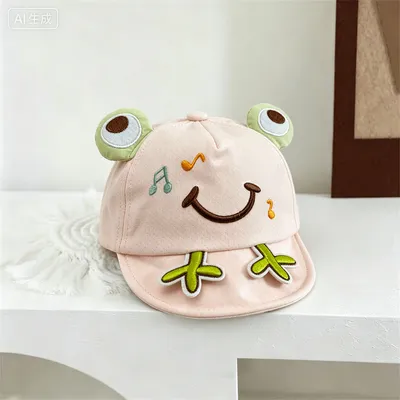 Baby Three-dimensional Frog Eyes Smiling Face Soft Brimmed Baseball Cap For Boys And Girls Baby Cartoon Musical Note Casual Hat