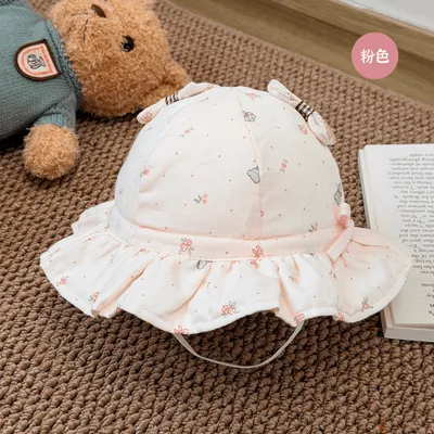 Summer Children's Floral Bear-style Bow-hemmed Floppy Brim Hat With Soft Inner Lining, Skin-friendly And Not Stuffy, Featuring A Fresh Style And A Fisherman Cap Design.