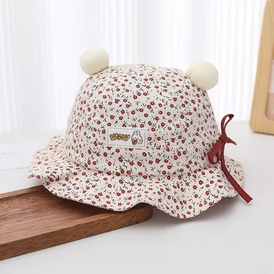 Summer Girls' Floral Print Wave-edge Brim Soft And Comfortable Breathable Sunshade Hat, Suitable For Daily Walks And Outdoor Activities.
