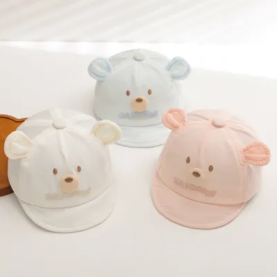 Cartoon Baby Bear Soft Brimmed Baseball Cap For Summer, Lightweight, Breathable With Mesh Holes, Baby Sun Hat For Newborns, Cute Ears For Sun Protection