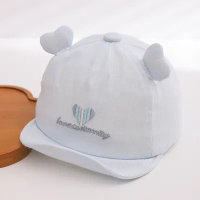 Summer Boys And Girls' Three-dimensional Heart-shaped Ear Patches With Embroidered Letters, Soft And Gentle Style Baseball Cap, Suitable For Babies' Outings