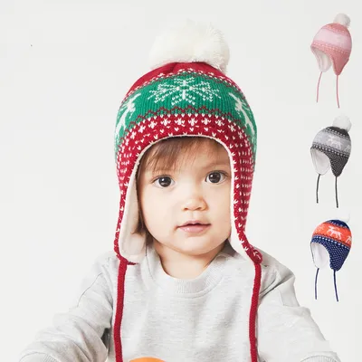 Baby Hat Fawn Jacquard Children's Ear Cap Plus Velvet Warm Knitted Woolen Cap