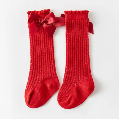 Big Bow Mesh Tube Socks Knee Length Socks With Non-binding Top