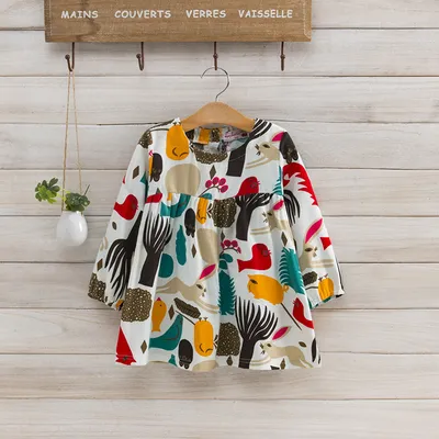 Animal King Park Girls Long Sleeve Baby Shirt Cotton Linen Shirt