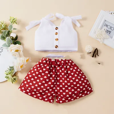 Amazon Hot Style Solid Color Top  Love Shorts Two-Piece Suit