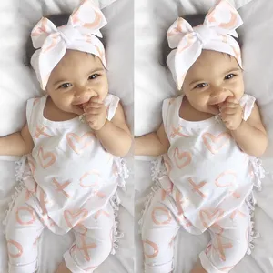 XOXO Heart Print Sleeveless Tassel Romper  Headband 2pc set