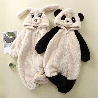 Autumn And Winter New Baby Cartoon Animal Plush One-piece Children's Loungewear