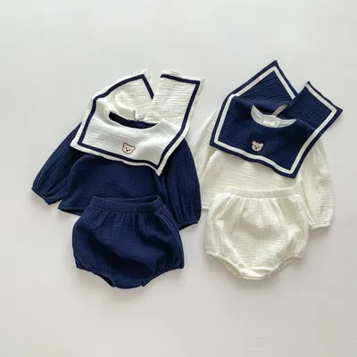 Academy Style Long Sleeved Set Baby Navy Collar Top