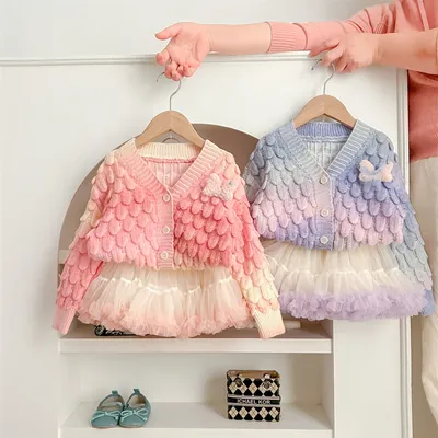 Autumn And Winter Color Changing Colorful Cardigan Tutu Skirt Gradient Color Cute