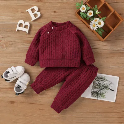 Autumn And Winter Infant Toddler Solid Color Twist Knitted Cotton Open Shoulder Suit