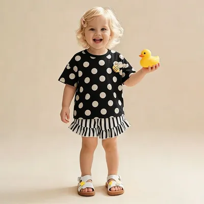 Girls New Round-neck Short-sleeve Set