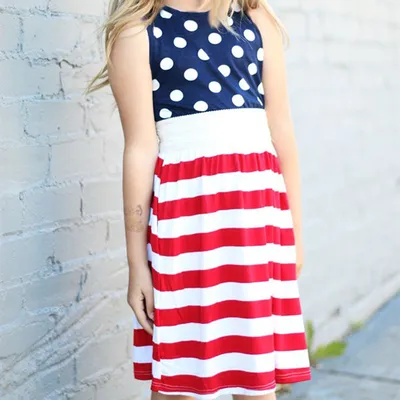 American Independence Day Flag Sleeveless Vest Striped Polka Dot Dress