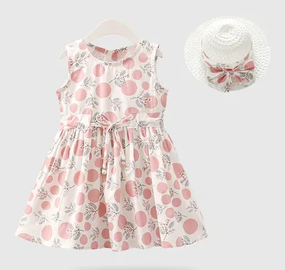 2Pcs Set Girls Dress  Hat Cotton Comfortable Children's Dres