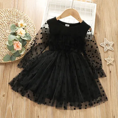 Autumn Children's Fashion Polka Dot Lace Long-sleeved Dress